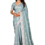 FOLENNE Women’s Pure Silk Saree with Smooth Finish & Elegant Shine | Wedding, Saree with Blouse Piece (sky blue)