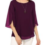 PLADO Womens Regular Fit Top(72-Purple Georgette-M_Wine_M)