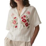 ANNI Designer Women's Tops Cotton Embroidered Shirt for Women (Paaraj Cream_L_Cream_Large)