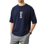 URGEAR Men's Oversized Casual Stylished Printed Cotton Blended Round Neck T-Shirt Navy