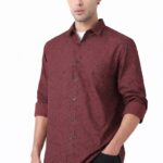 Peter England Men Maroon Slim Fit Print Full Sleeves Casual Shirt
