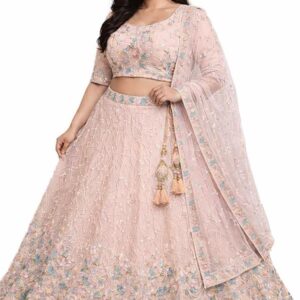 SIYAVAR MART Ivory Bridal Lehenga Choli with Dupatta, Heavy Embroidered, Gold Sequin Work, Marraige Wear (Light Pink)