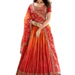 Women’s Chinon Silk Lehenga Choli with Dupatta, Semi-Stitched Designer Ethnic Lehenga Set for Wedding, Party & Festive (1pc)